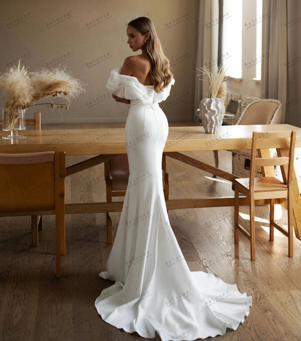 Elegant Off-Shoulder Satin Mermaid Wedding Dress for Modern Brides